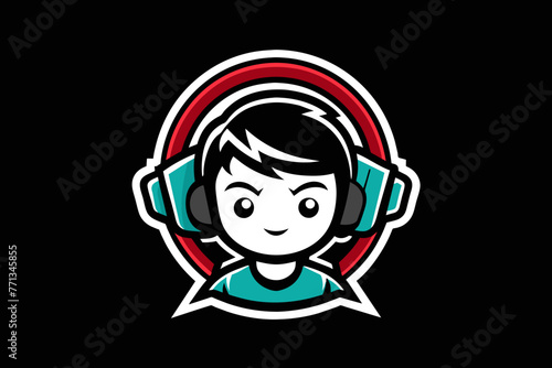 Gaming logo, a gamer cute boy in the middle with headphones.