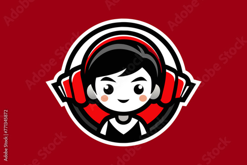 Gaming logo, a gamer cute boy in the middle with headphones.