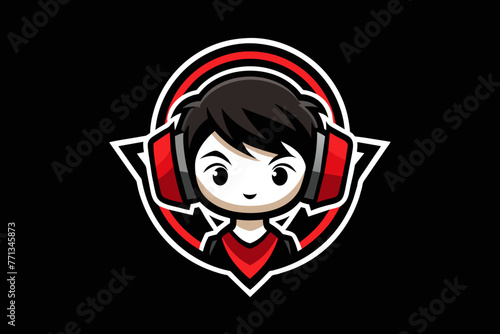Gaming logo, a gamer cute boy in the middle with headphones.