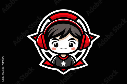 Gaming logo, a gamer cute boy in the middle with headphones.