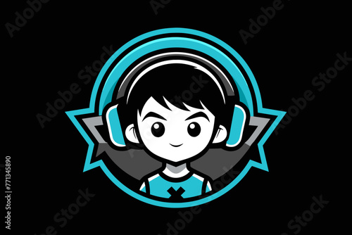 Gaming logo, a gamer cute boy in the middle with headphones.