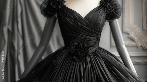 Fashionable high-end design, elegant cocktail dress color black. Generative AI. photo