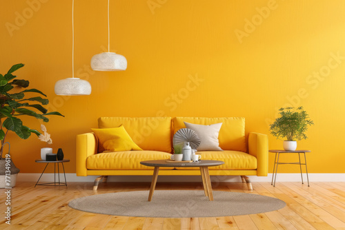 Modern Modern design Mustard Yellow Modern style house interior and living room Flexible Furniture.