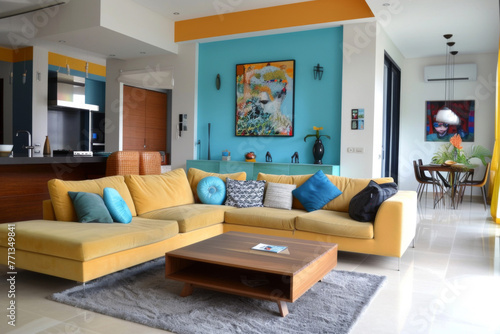 Modern Modern design Sky Blue Contemporary style house interior and living room Color Therapy.