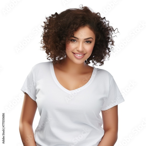 portrait of an attractive woman wearing white plain t shirt 