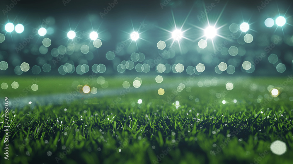 Football field with green grass and lights abstract football or football background illustration background advertising background advertising background 3d background - obrazy, fototapety, plakaty 