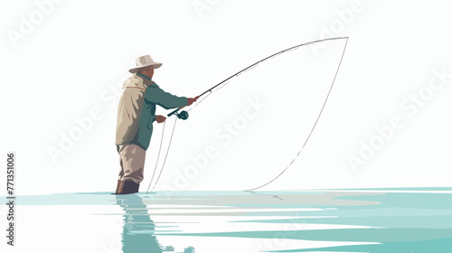 Fly-fishing on white background flat vector 