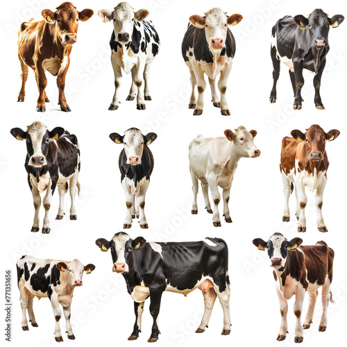 Set of cows on transparent background