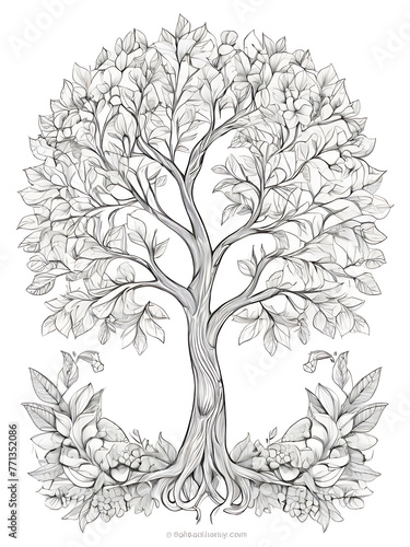 tree coloring page, white background ai generated