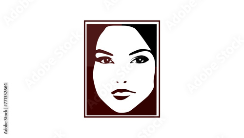 Beautiful woman face, black and brown isolated silhouette