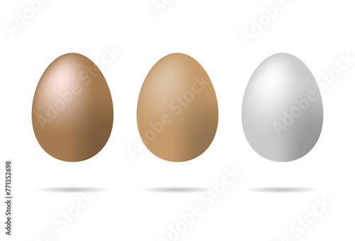 Set of realistic white , dark and light brown chicken eggs. Realistic eggs.