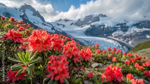 rhododendron with glacier in the background ,Generative ai, 