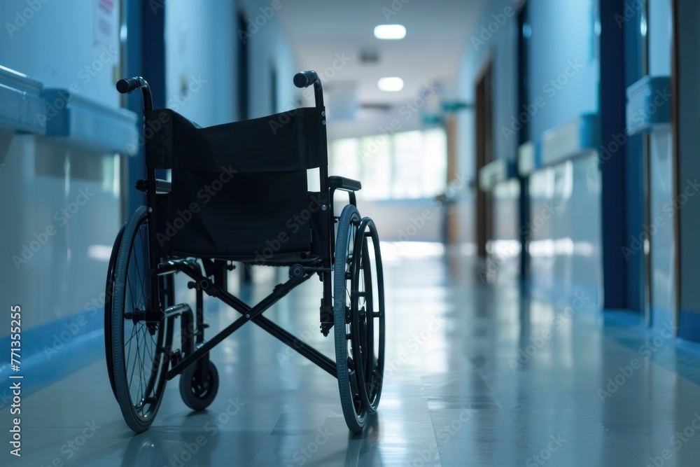 An empty wheelchair in the hospital. Space for copy An empty wheelchair in the hospital. Space for copy