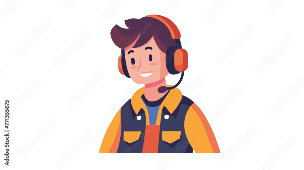 Logistic worker with headset head character flat vector