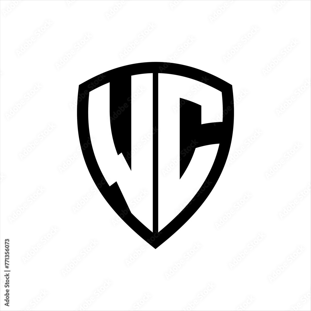 WC monogram logo with bold letters shield shape with black and white color design WC monogram logo with bold letters shield shape with black and white color design