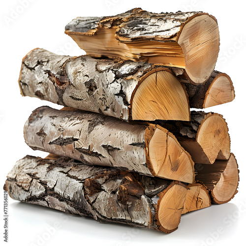 Stack of firewood isolated on white background, png
 photo