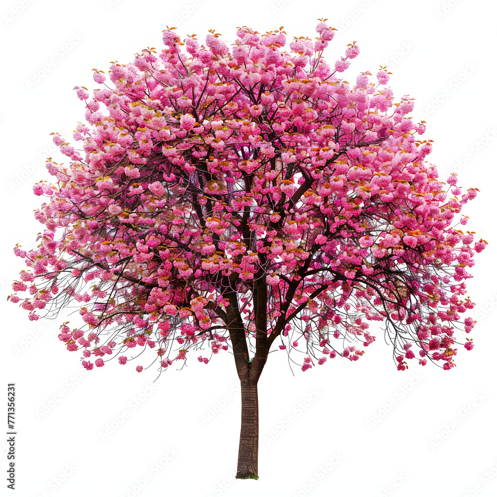 Spring blossom on trees isolated on white background, photo, png
