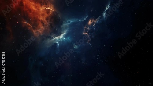 Blue Orange Deep Space Galaxy Nebula. Cinematic celestial background depicting astrology and space exploration. Cosmic fictional 3D animation backdrop. photo