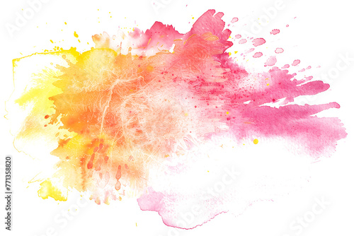 Pink and yellow watercolor painted blend on white background. photo