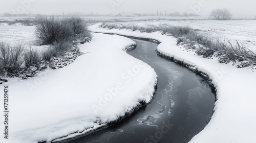 Stream Flowing Through Snow Covered Field photo