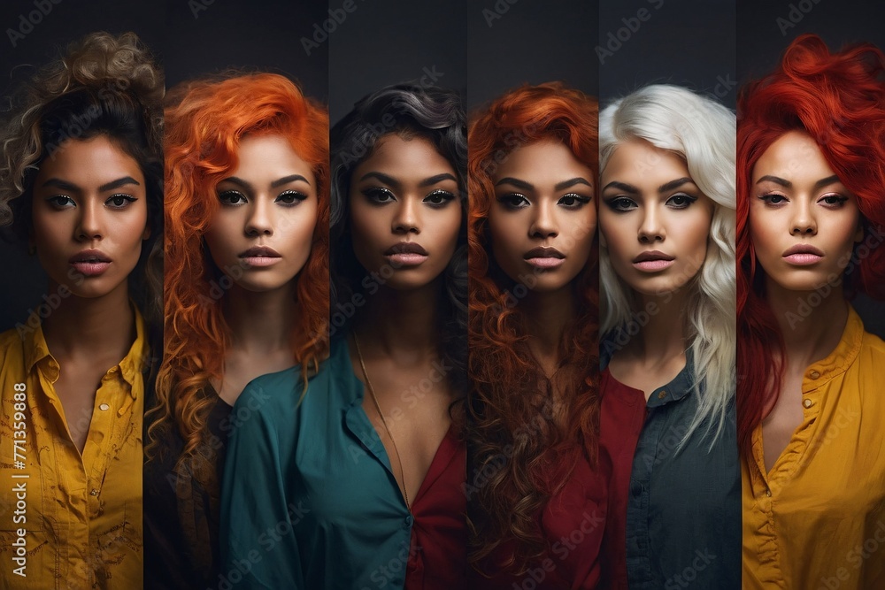 Fototapeta premium Portrait of diverse group of beautiful women with natural beauty and glowing smooth skin