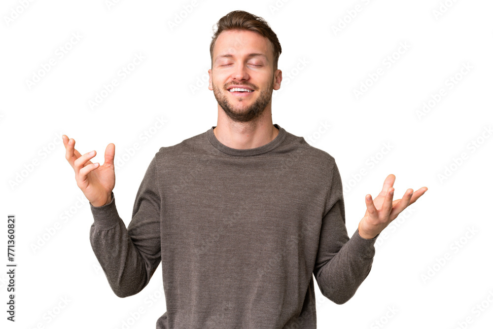 Young handsome caucasian man over isolated chroma key background smiling a lot Young handsome caucasian man over isolated chroma key background smiling a lot