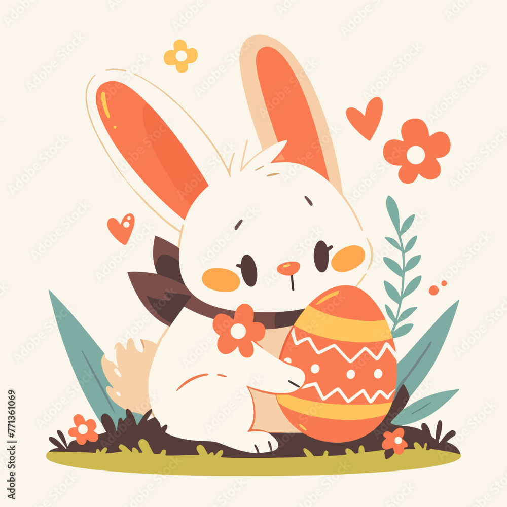 Easter basket with eggs and bunny decorated with flowers. Happy easter Easter basket with eggs and bunny decorated with flowers. Happy easter