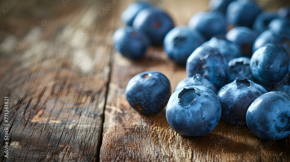 Close up of fresh Blueberries on a rustic wooden Table Close up of fresh Blueberries on a rustic wooden Table