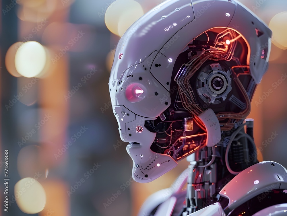 Fototapeta premium Intricate Cyborg Head Showcasing the Technological Advancements in Artificial Intelligence and Automation