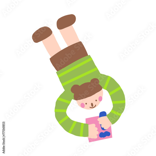 Kid icon. Cute hand drawn doodle isolated child. Girl drawing on paper with pencil background