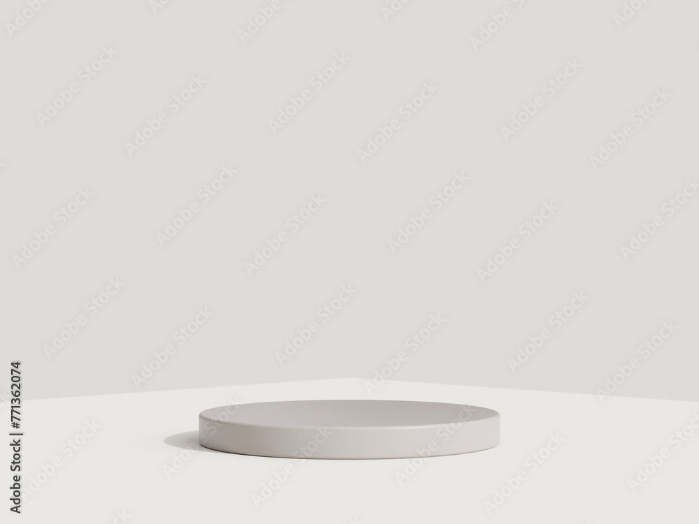 Empty podium or pedestal display on white background with cylinder stand concept. Blank product shelf standing backdrop. 3D rendering. Empty podium or pedestal display on white background with cylinder stand concept. Blank product shelf standing backdrop. 3D rendering.
