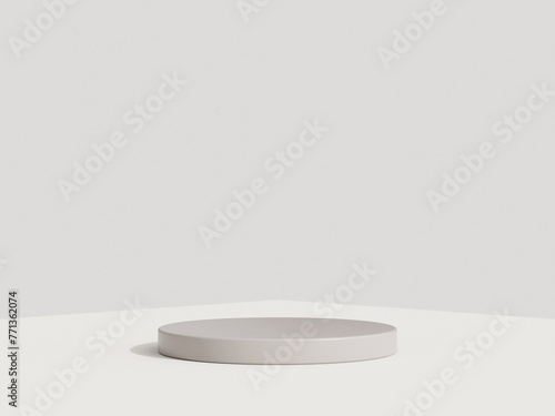 Empty podium or pedestal display on white background with cylinder stand concept. Blank product shelf standing backdrop. 3D rendering.