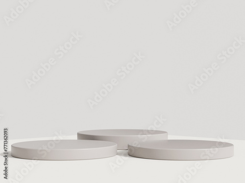 Empty podium or pedestal display on white background with cylinder stand concept. Blank product shelf standing backdrop. 3D rendering.