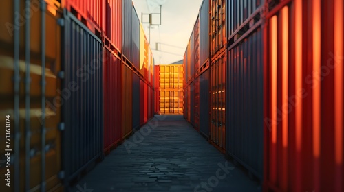 Cargo Shipping Containers Stacked in Organized Storage Area for Efficient Delivery and Logistics