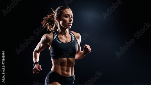 attractive athlete running over black background