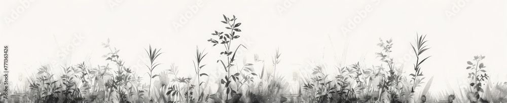 Naklejka premium A drawing of bushes with tall grass on a white background, a motion blur panorama, and mysterious backdrops.