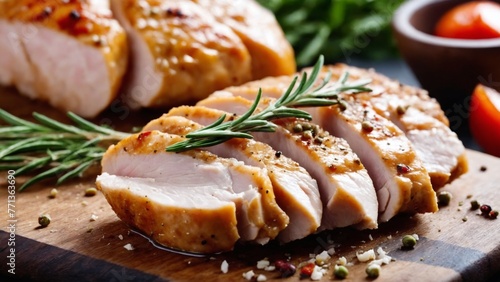 Steak meat sliced on a board on a large background