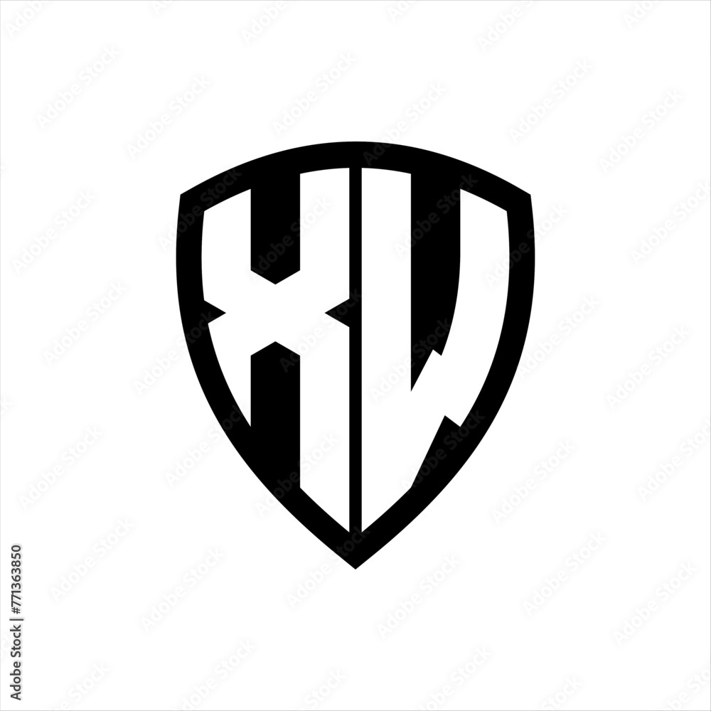 XW monogram logo with bold letters shield shape with black and white color design XW monogram logo with bold letters shield shape with black and white color design