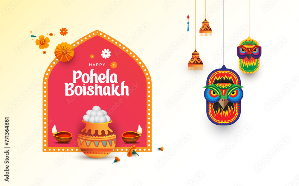 Bengali New Year, Pohela Boishakh Greeting, Nabo Borsho Background Design Vector Illustration - obrazy, fototapety, plakaty 