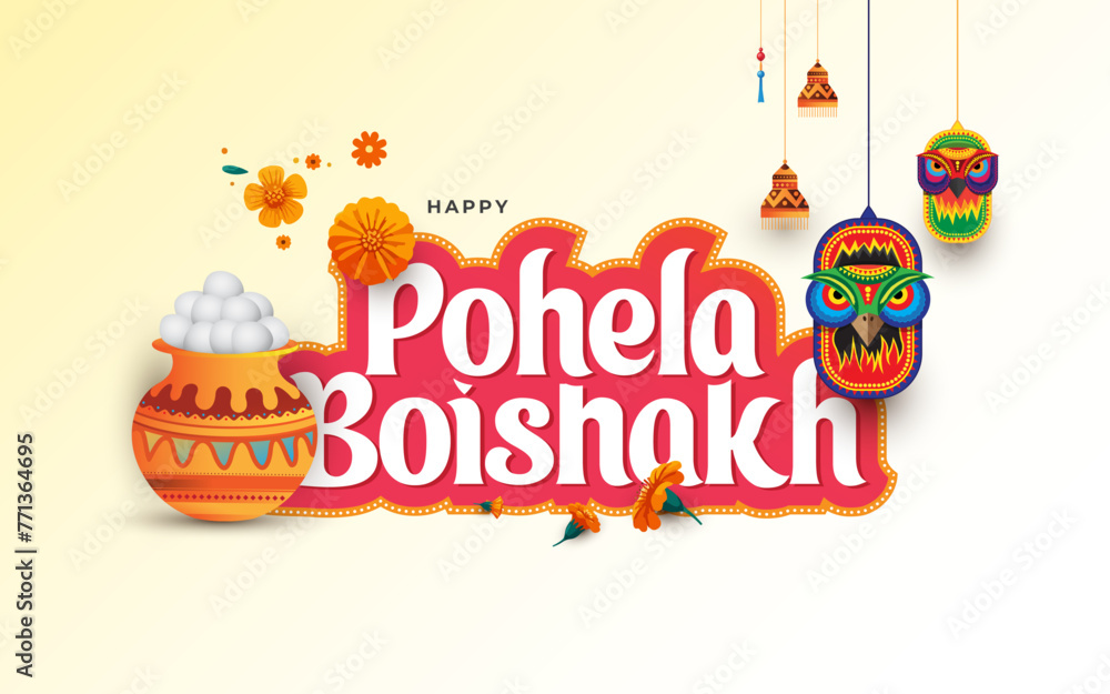 Bengali New Year Background Design, Pohela Boishakh Typography Greeting, Nabo Borsho Background Design Vector Illustration - obrazy, fototapety, plakaty 