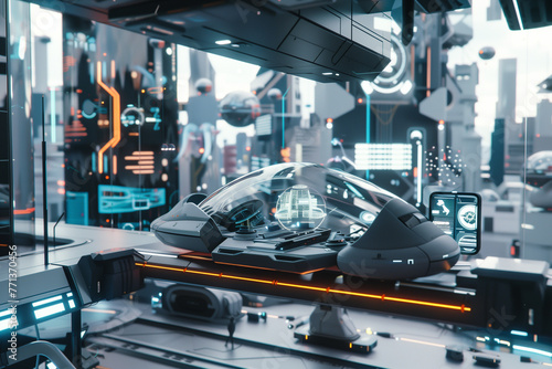 A futuristic city with advanced technology. Imagination of transportation in the future world.