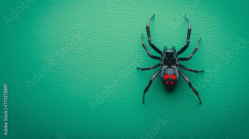 Red widow spider on a green background. Dangerous insect.