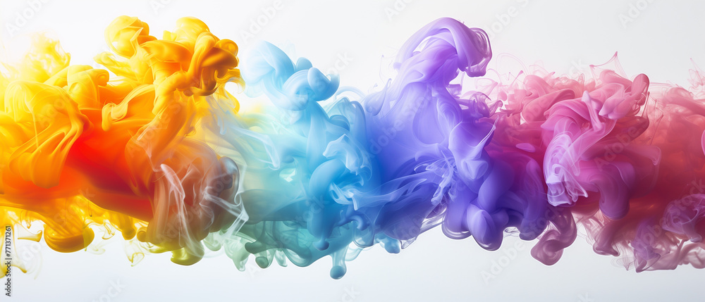Colorful ink in water, motion, backdrop, yellow, purple