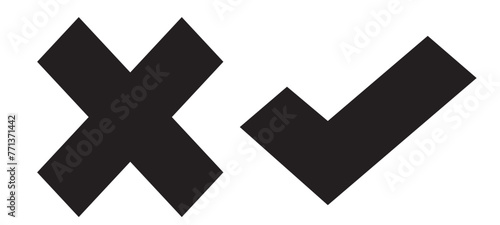 black and white arrow Hand drawn checkmark cross sign. Marker brush check marks answers in test, confirmation, negation icons. Checklist marks template, voting set. Crossed brush stroke. X black mark.