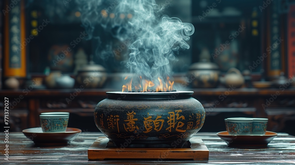 burning candles chinese aromatherapy - obrazy, fototapety, plakaty 