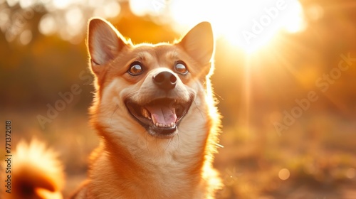 A happy Shiba Inu dog with a smile on its face photo