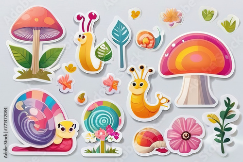 Set of cute cartoon snail stickers. Vector illustration for your design.