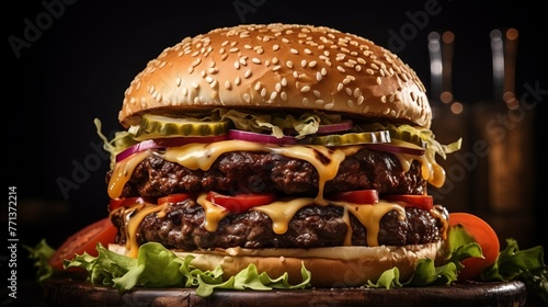 A delicious double cheeseburger with all the fixings photo