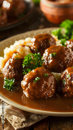 Delectable German Klopse Meatballs Served with Creamy Gravy and Mashed Potatoes