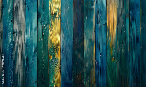 A colorful dark blue-green wooden board painted abstractly, Generative AI  photo